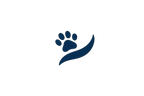 Blue paw print with a leaf on a white background